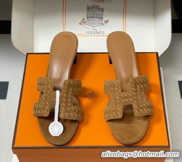 Purchase Hermes Classic Oasis Heel Slides Sandal 4.5cm in Braided Suede Brown 1023092