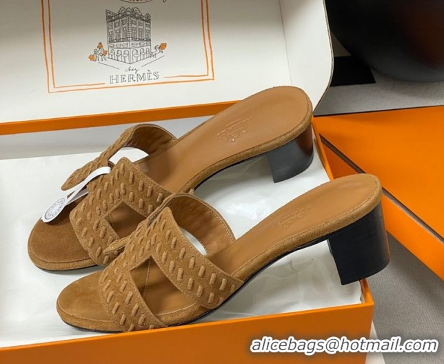 Purchase Hermes Classic Oasis Heel Slides Sandal 4.5cm in Braided Suede Brown 1023092