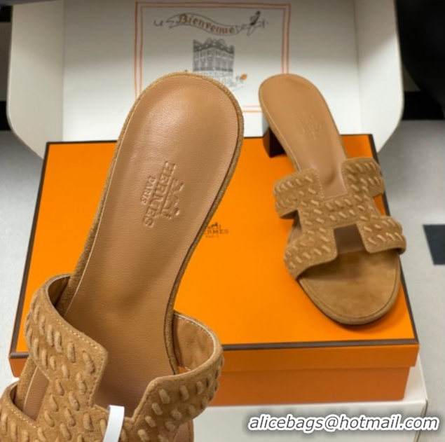 Purchase Hermes Classic Oasis Heel Slides Sandal 4.5cm in Braided Suede Brown 1023092