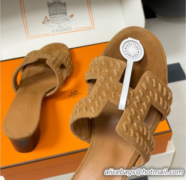 Purchase Hermes Classic Oasis Heel Slides Sandal 4.5cm in Braided Suede Brown 1023092