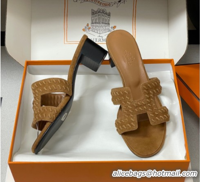 Purchase Hermes Classic Oasis Heel Slides Sandal 4.5cm in Braided Suede Brown 1023092
