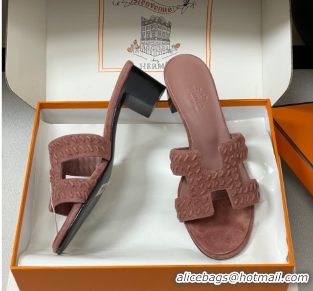 Grade Quality Hermes Classic Oasis Heel Slides Sandal 4.5cm in Braided Suede Pink 1023093