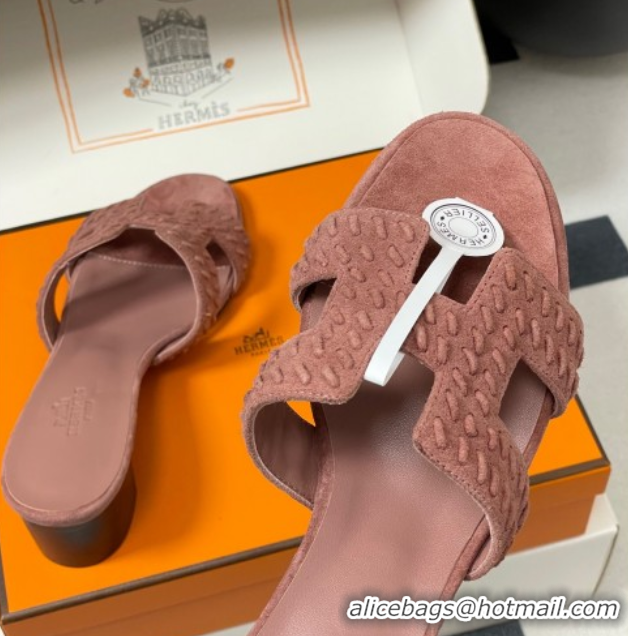 Grade Quality Hermes Classic Oasis Heel Slides Sandal 4.5cm in Braided Suede Pink 1023093