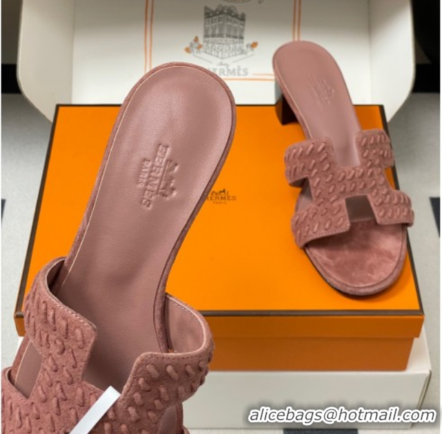 Grade Quality Hermes Classic Oasis Heel Slides Sandal 4.5cm in Braided Suede Pink 1023093