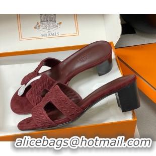 Pretty Style Hermes Classic Oasis Heel Slides Sandal 4.5cm in Braided Suede Burgundy 1023094