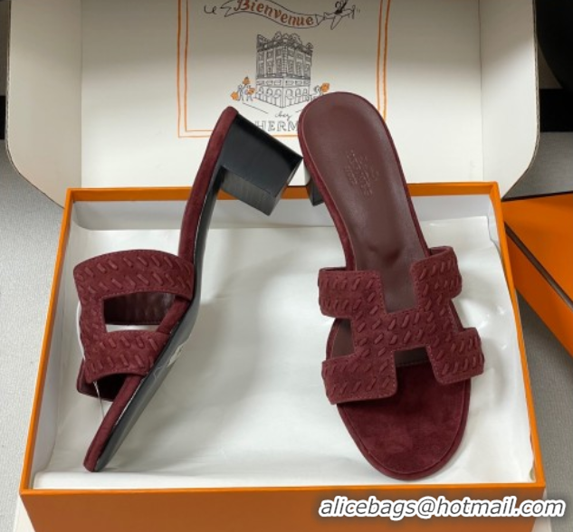 Pretty Style Hermes Classic Oasis Heel Slides Sandal 4.5cm in Braided Suede Burgundy 1023094