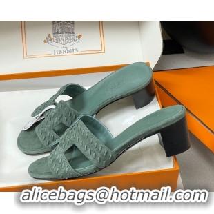 Best Product Hermes Classic Oasis Heel Slides Sandal 4.5cm in Braided Suede Green 1023095