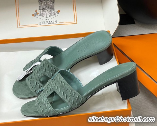 Best Product Hermes Classic Oasis Heel Slides Sandal 4.5cm in Braided Suede Green 1023095