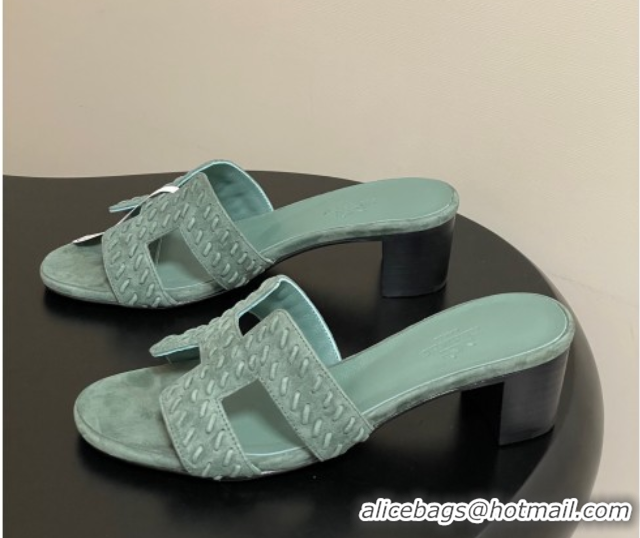 Best Product Hermes Classic Oasis Heel Slides Sandal 4.5cm in Braided Suede Green 1023095