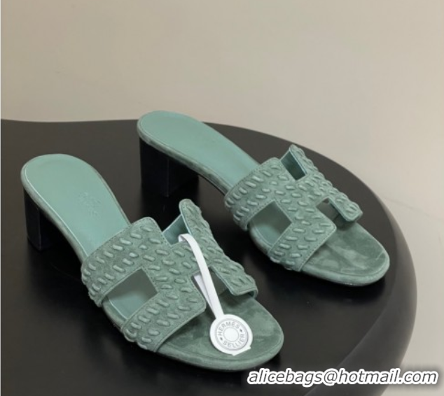 Best Product Hermes Classic Oasis Heel Slides Sandal 4.5cm in Braided Suede Green 1023095