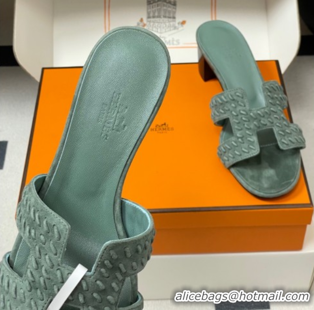 Best Product Hermes Classic Oasis Heel Slides Sandal 4.5cm in Braided Suede Green 1023095