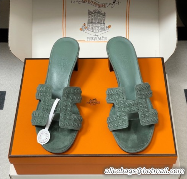 Best Product Hermes Classic Oasis Heel Slides Sandal 4.5cm in Braided Suede Green 1023095