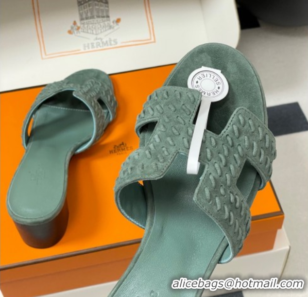 Best Product Hermes Classic Oasis Heel Slides Sandal 4.5cm in Braided Suede Green 1023095