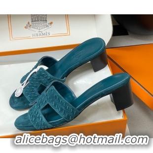 Classic Hot Hermes Classic Oasis Heel Slides Sandal 4.5cm in Braided Suede Blue 1023096