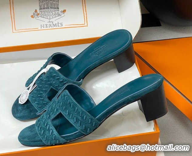 Classic Hot Hermes Classic Oasis Heel Slides Sandal 4.5cm in Braided Suede Blue 1023096