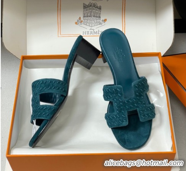 Classic Hot Hermes Classic Oasis Heel Slides Sandal 4.5cm in Braided Suede Blue 1023096