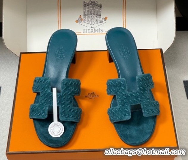 Classic Hot Hermes Classic Oasis Heel Slides Sandal 4.5cm in Braided Suede Blue 1023096