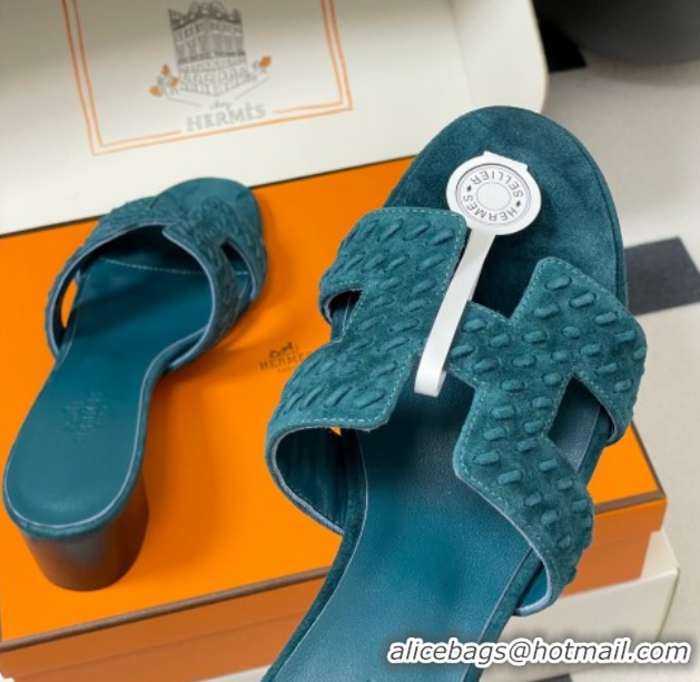 Classic Hot Hermes Classic Oasis Heel Slides Sandal 4.5cm in Braided Suede Blue 1023096