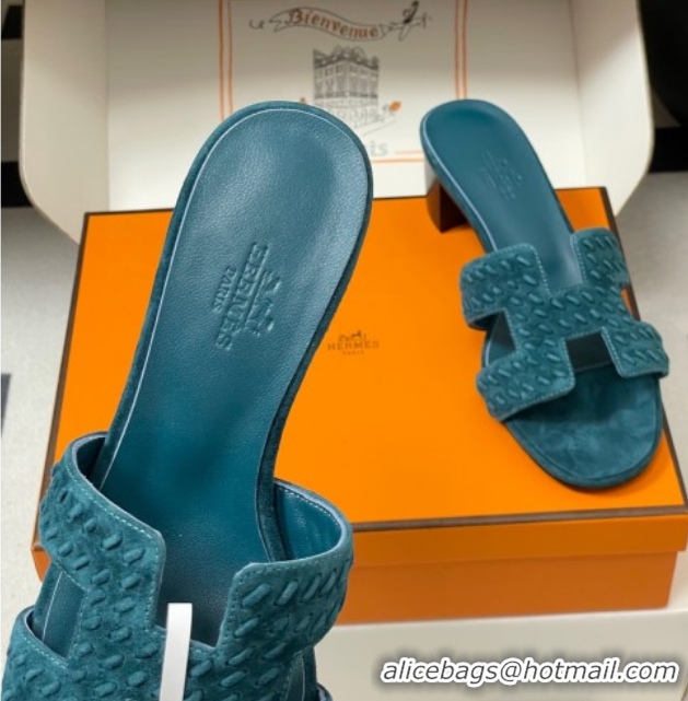 Classic Hot Hermes Classic Oasis Heel Slides Sandal 4.5cm in Braided Suede Blue 1023096