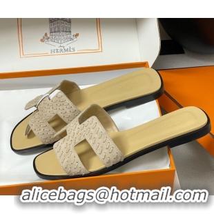 Unique Style Hermes Classic Oran Flat Slides Sandal in Braided Suede Beige 1023098