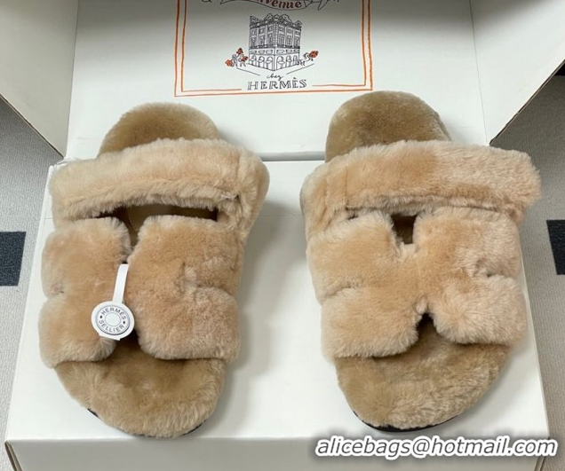 Best Grade Hermes Chypre Flat Slides Sandal in Wool Beige H102306 1023111
