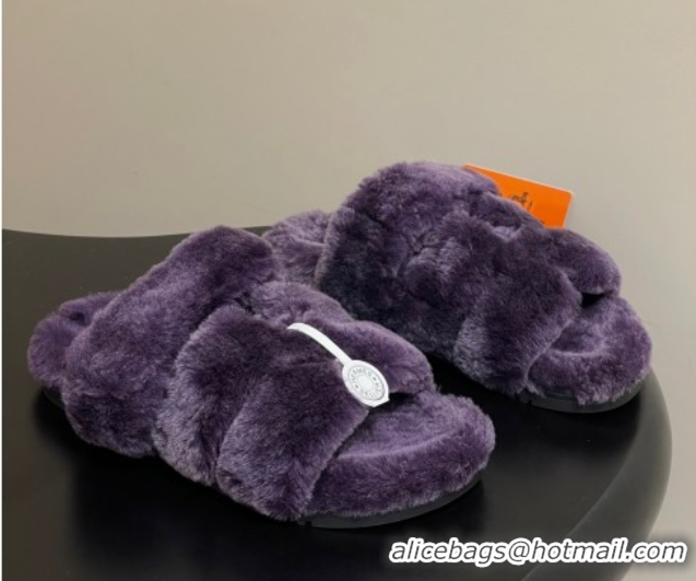 Big Discount Hermes Chypre Flat Slides Sandal in Wool Purple H102306 1023112