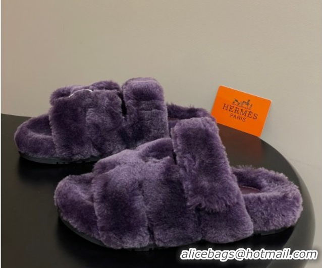 Big Discount Hermes Chypre Flat Slides Sandal in Wool Purple H102306 1023112