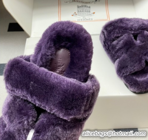 Big Discount Hermes Chypre Flat Slides Sandal in Wool Purple H102306 1023112