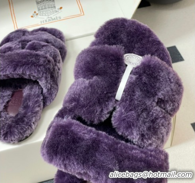Big Discount Hermes Chypre Flat Slides Sandal in Wool Purple H102306 1023112