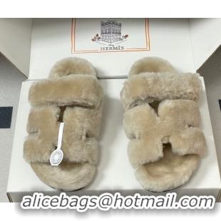 Perfect Hermes Chypre Flat Slides Sandal in Wool Grey H102306 1023113