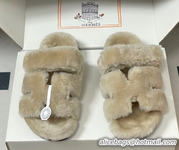 Perfect Hermes Chypre Flat Slides Sandal in Wool Grey H102306 1023113