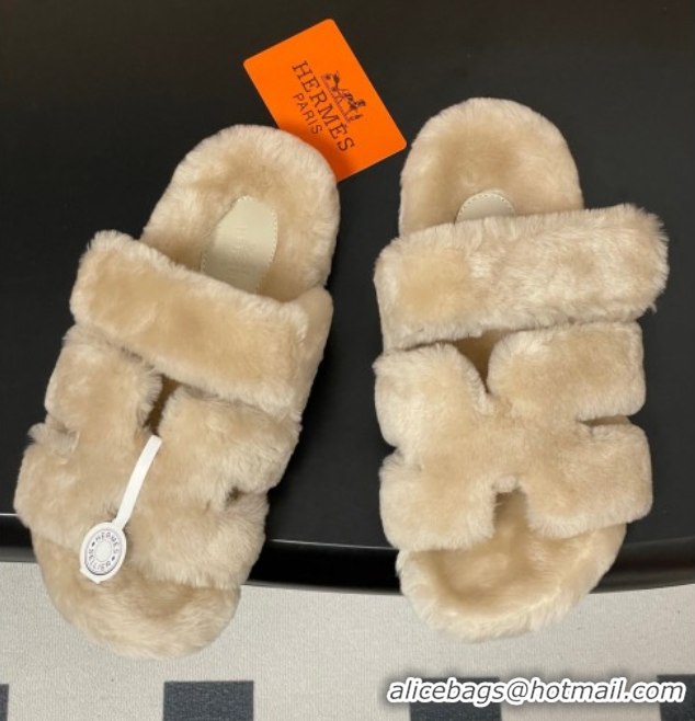 Perfect Hermes Chypre Flat Slides Sandal in Wool Grey H102306 1023113