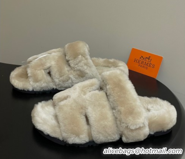 Perfect Hermes Chypre Flat Slides Sandal in Wool Grey H102306 1023113