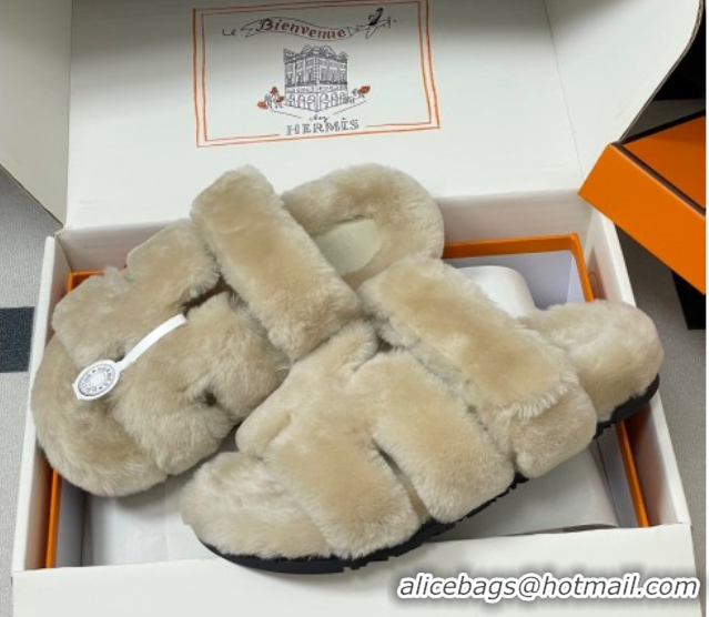 Perfect Hermes Chypre Flat Slides Sandal in Wool Grey H102306 1023113