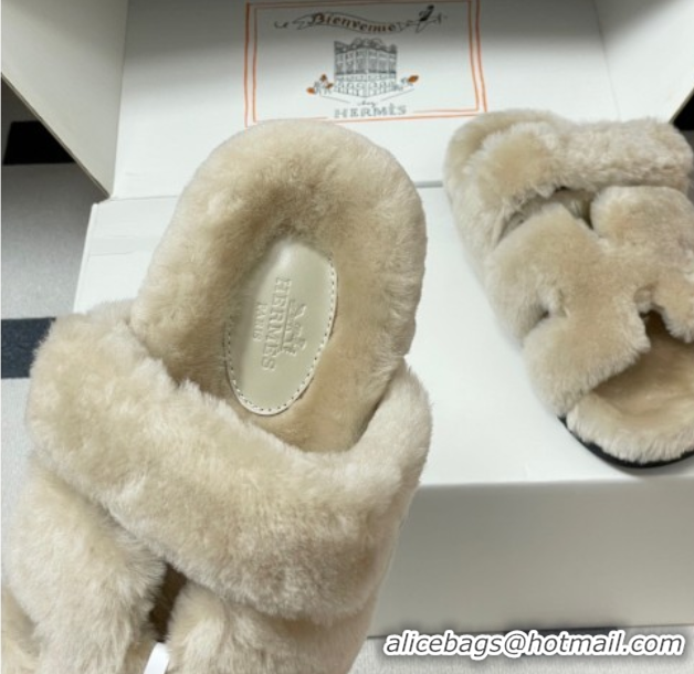 Perfect Hermes Chypre Flat Slides Sandal in Wool Grey H102306 1023113