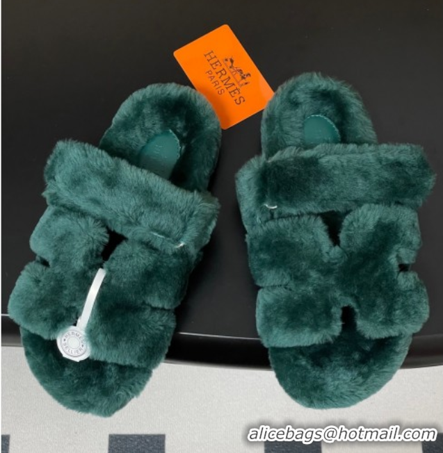 Trendy Design Hermes Chypre Flat Slides Sandal in Wool Green H102306 1023116