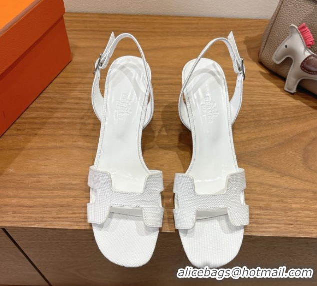 Good Quality Hermes Eremite Heel Sandals 8.5cm in Ostrich Embossed Leather White H102308 1023126