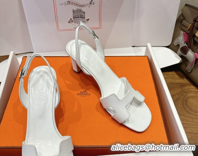 Good Quality Hermes Eremite Heel Sandals 8.5cm in Ostrich Embossed Leather White H102308 1023126