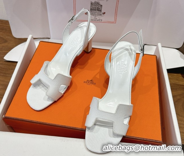 Good Quality Hermes Eremite Heel Sandals 8.5cm in Ostrich Embossed Leather White H102308 1023126