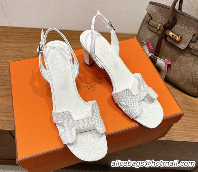 Good Quality Hermes Eremite Heel Sandals 8.5cm in Ostrich Embossed Leather White H102308 1023126
