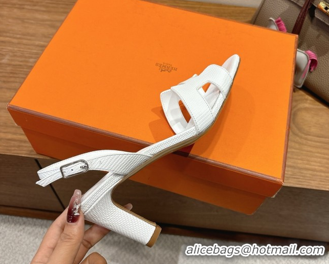 Good Quality Hermes Eremite Heel Sandals 8.5cm in Ostrich Embossed Leather White H102308 1023126