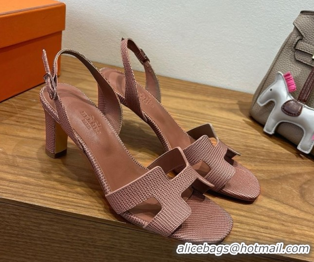 Luxury Discount Hermes Eremite Heel Sandals 8.5cm in Ostrich Embossed Leather Khaki H102308 1023128