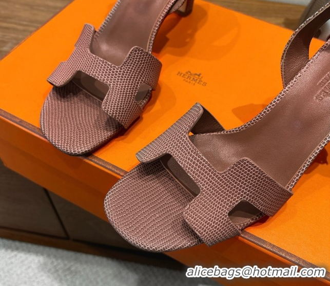 Luxury Discount Hermes Eremite Heel Sandals 8.5cm in Ostrich Embossed Leather Khaki H102308 1023128