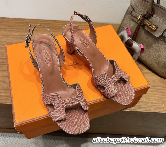 Luxury Discount Hermes Eremite Heel Sandals 8.5cm in Ostrich Embossed Leather Khaki H102308 1023128