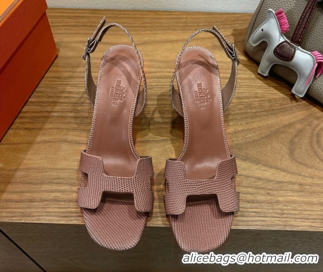 Luxury Discount Hermes Eremite Heel Sandals 8.5cm in Ostrich Embossed Leather Khaki H102308 1023128