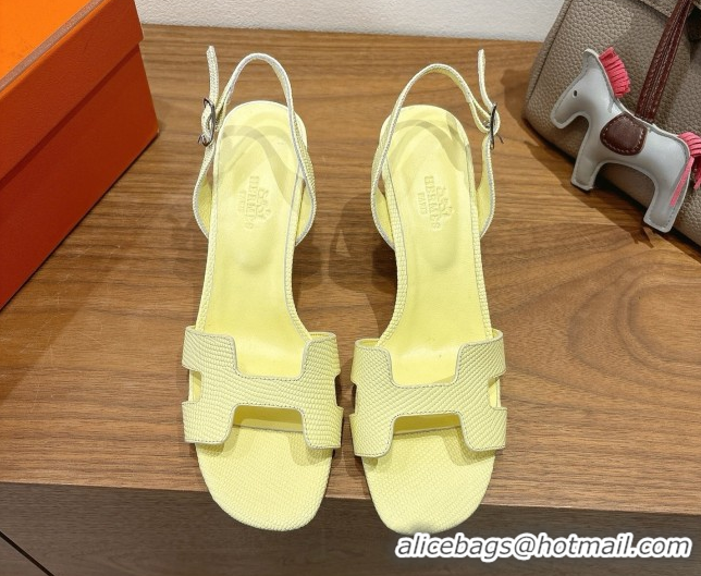 Luxurious Hermes Eremite Heel Sandals 8.5cm in Ostrich Embossed Leather Yellow H102308 1023129