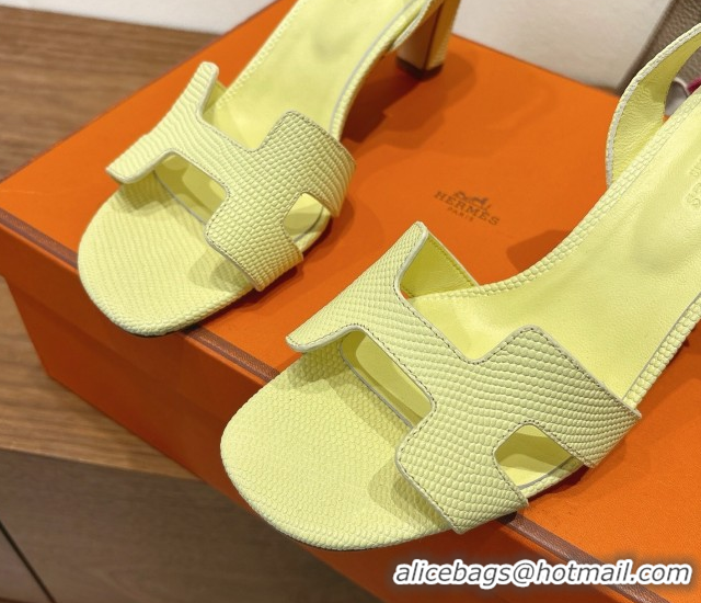 Luxurious Hermes Eremite Heel Sandals 8.5cm in Ostrich Embossed Leather Yellow H102308 1023129