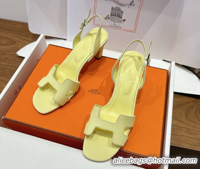 Luxurious Hermes Eremite Heel Sandals 8.5cm in Ostrich Embossed Leather Yellow H102308 1023129