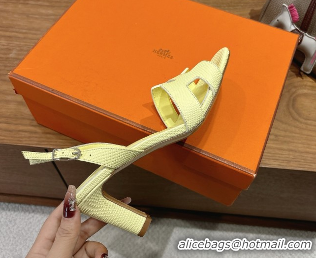 Luxurious Hermes Eremite Heel Sandals 8.5cm in Ostrich Embossed Leather Yellow H102308 1023129