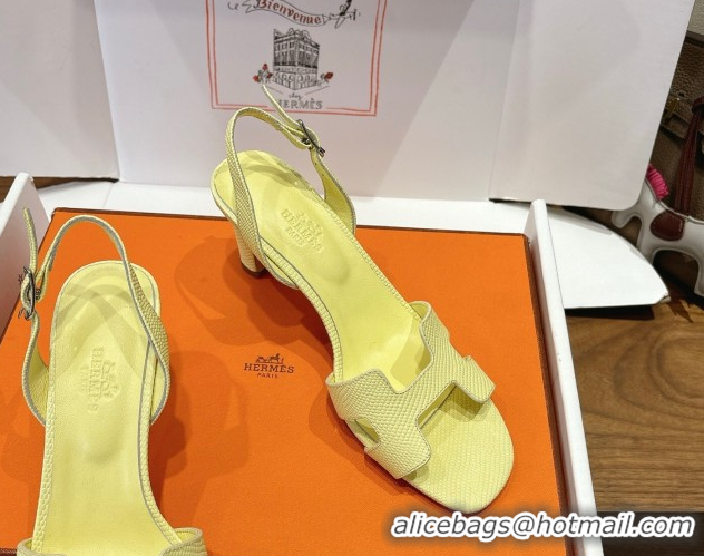 Luxurious Hermes Eremite Heel Sandals 8.5cm in Ostrich Embossed Leather Yellow H102308 1023129